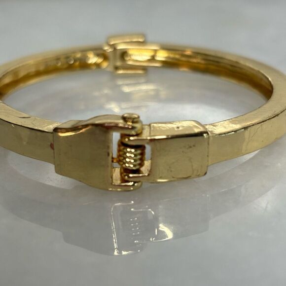 Gold Tone Classic Hinge With Black Stone Accent Bangle Bracelet OS - Picture 4 of 5